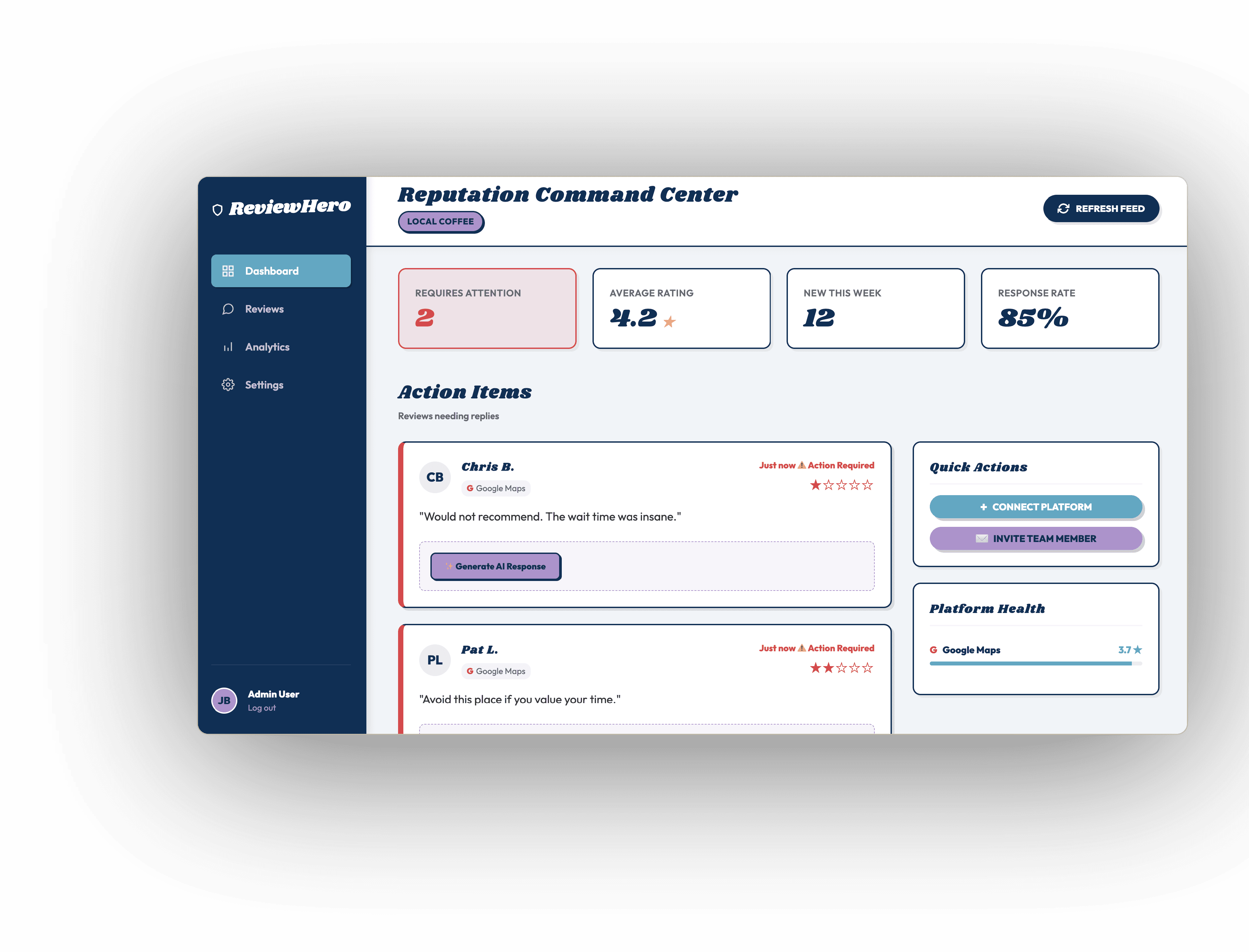 ReviewHero product screenshot